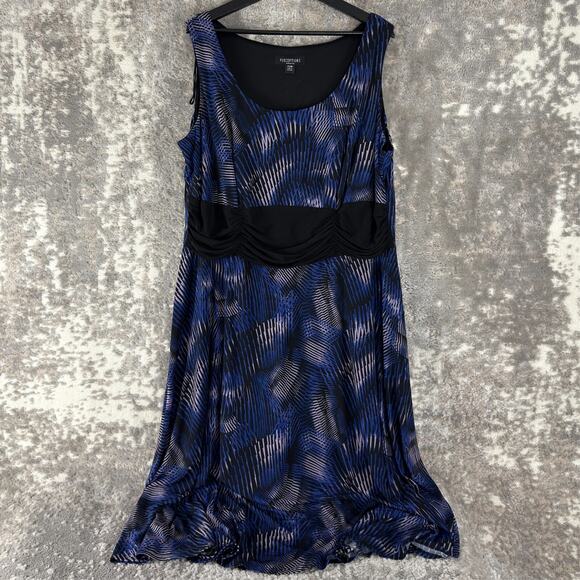 Perceptions Plus Size 22W Abstract Midi Shift Dress Blue Sleeveless Scoop Neck - Picture 1 of 9